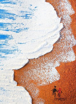 Strand Welle abstrakter Sand Kinder Detail Wandkunst Minimalismus Ölgemälde